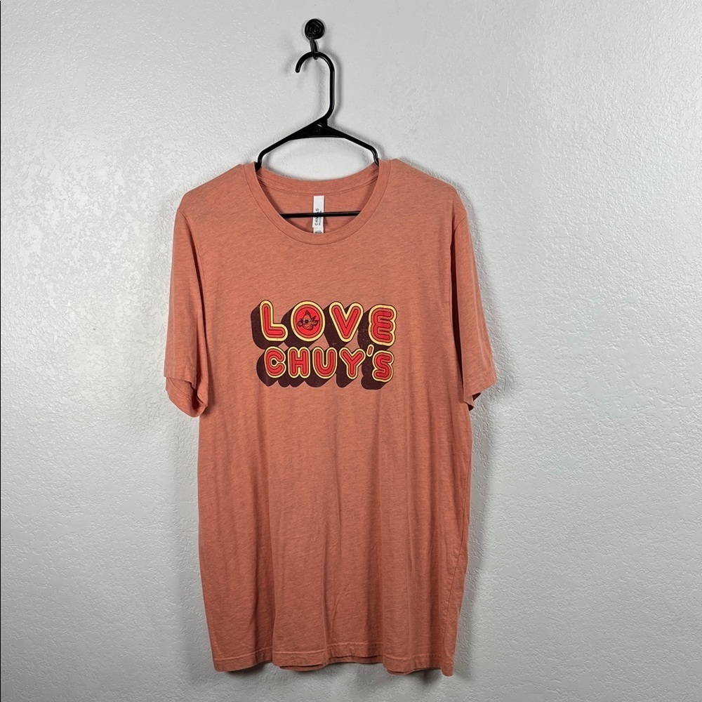 Bella Canvas Love Chuy's Graphic Tee Orange Short Sleeve Casual Sz XL Cotton